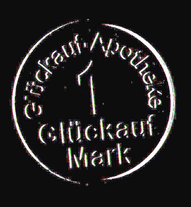 Die &quot;Münze&quot; ist silberfarben und hat einen Durchmesser von ca. 2,3 cm. Auf der Rückseite ist ein stilisiertes Haus, darin Schlägel + Eisen im Kreis und darunter steht:
<br />seit 1903
<br />Glückauf-Apotheke
<br />G. Schweisfurth